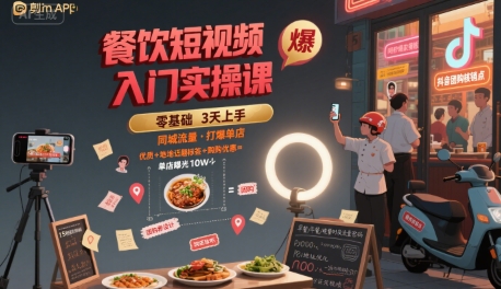 餐饮短视频入门实操教程，引爆同城流量，打爆单店