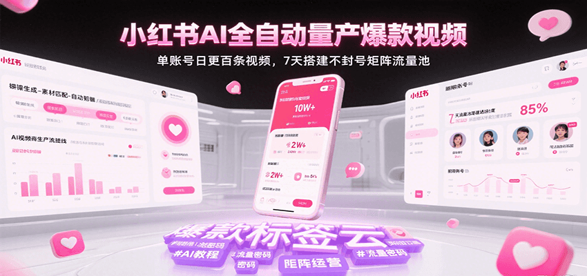 小红书AI全自动量产爆款视频教程 小红书AI全自动量产爆款视频教程