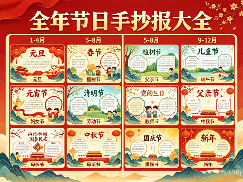 1-12月节日手抄报模板展示